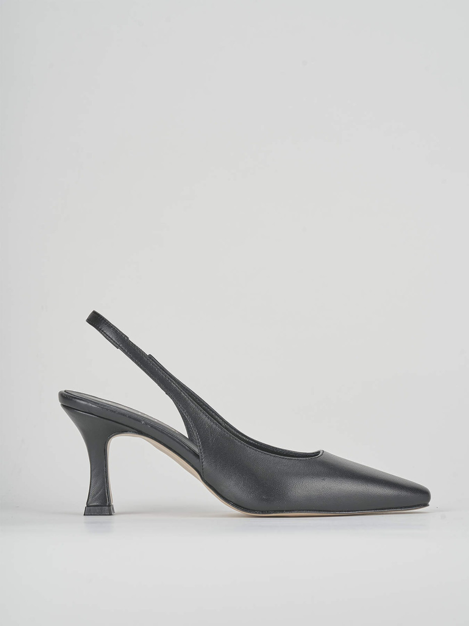 Slingback tacco 7 cm nero pelle