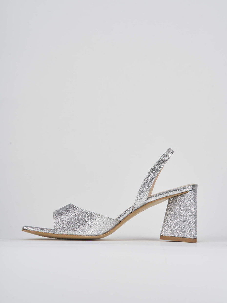 High heel sandals heel 7 cm silver leather