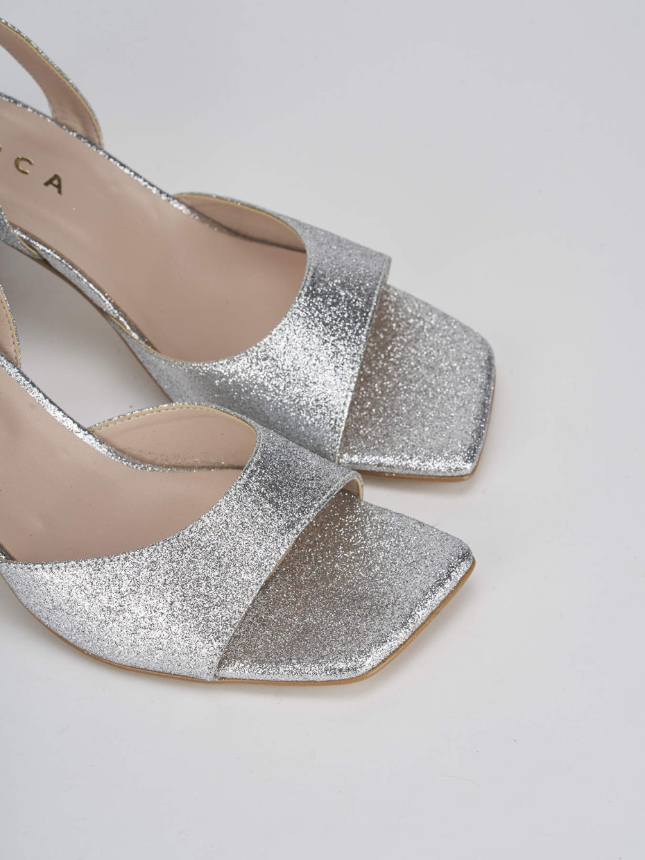 High heel sandals heel 7 cm silver leather