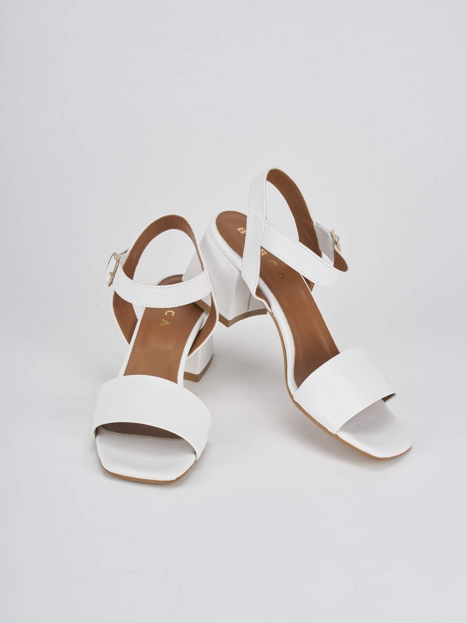 High heel sandals heel 5 cm white leather