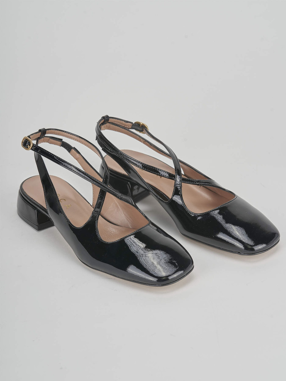 Slingback tacco 3 cm nero vernice