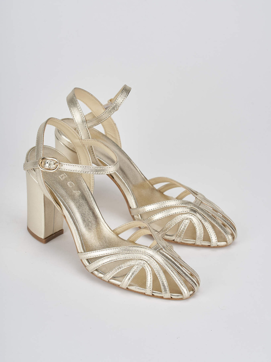 High heel sandals heel 7 cm gold leather