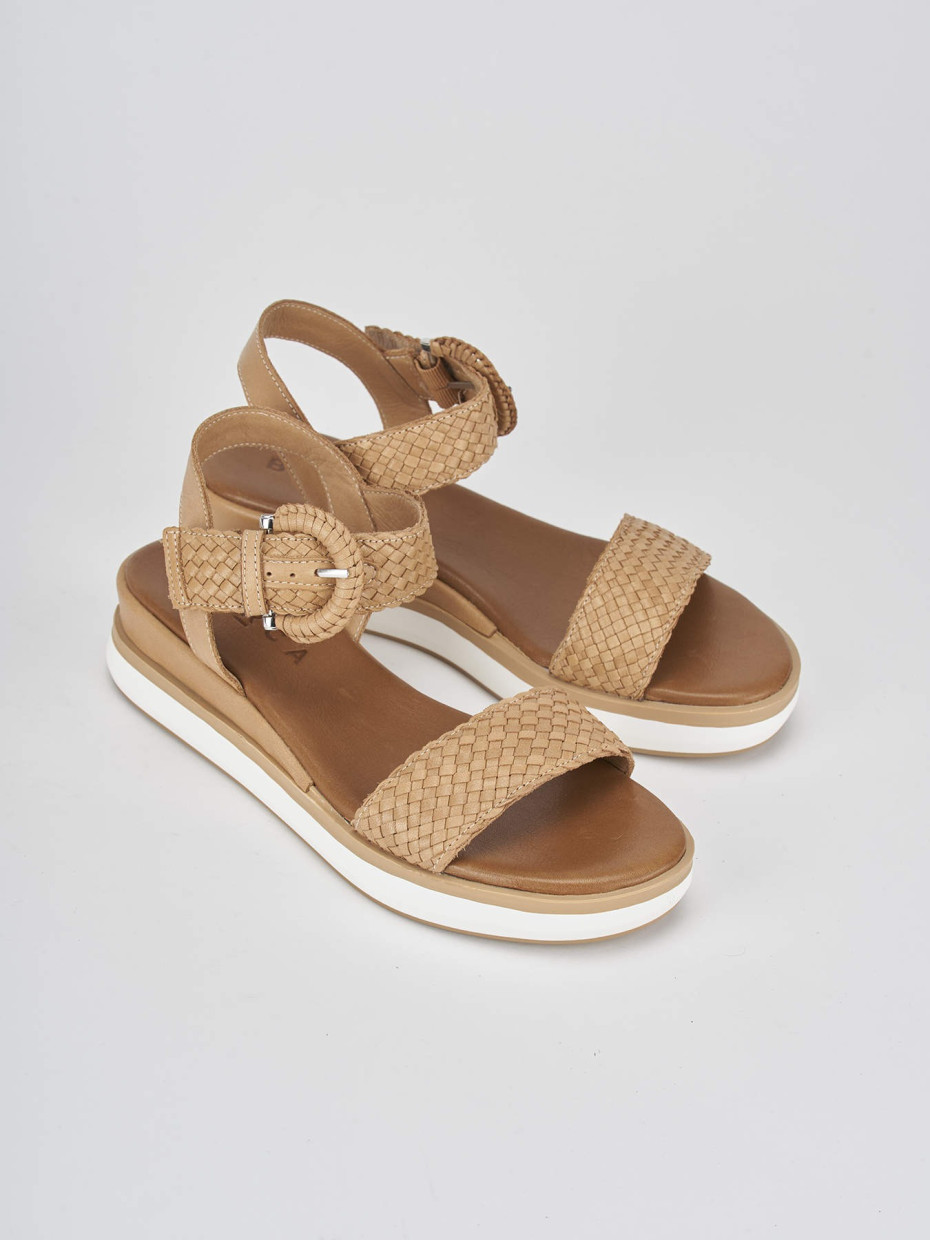 Sandali zeppa tacco 3cm pelle beige