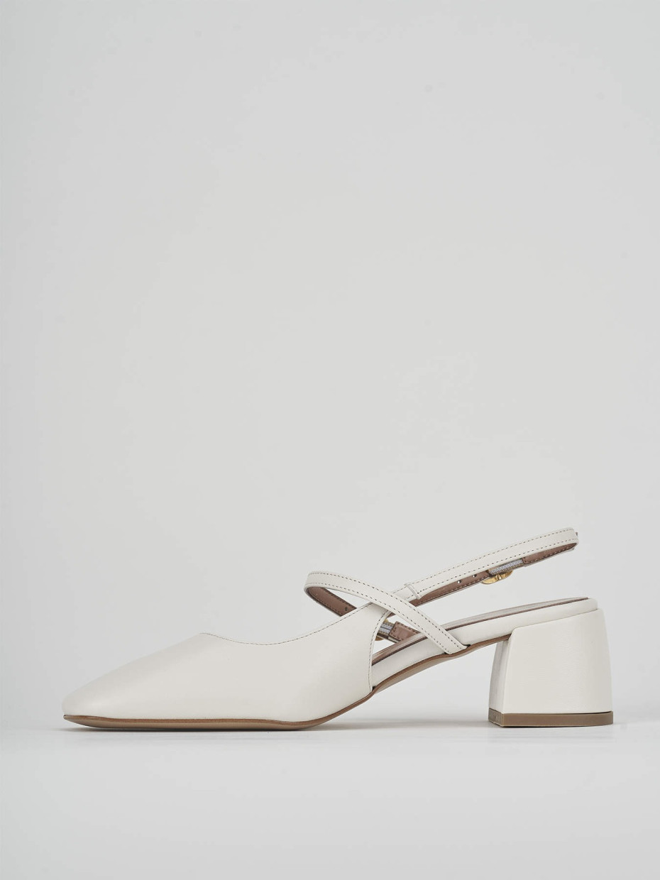 Slingback tacco 5 cm bianco pelle