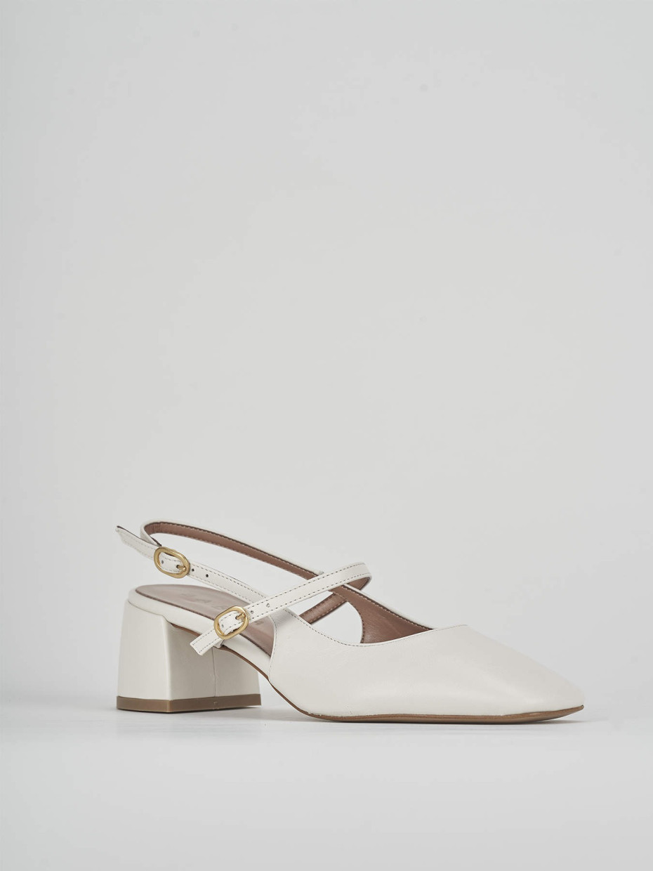 Slingback tacco 5 cm bianco pelle