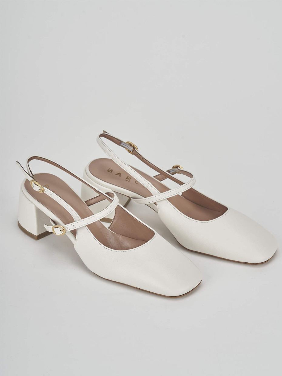 Slingback tacco 5 cm bianco pelle