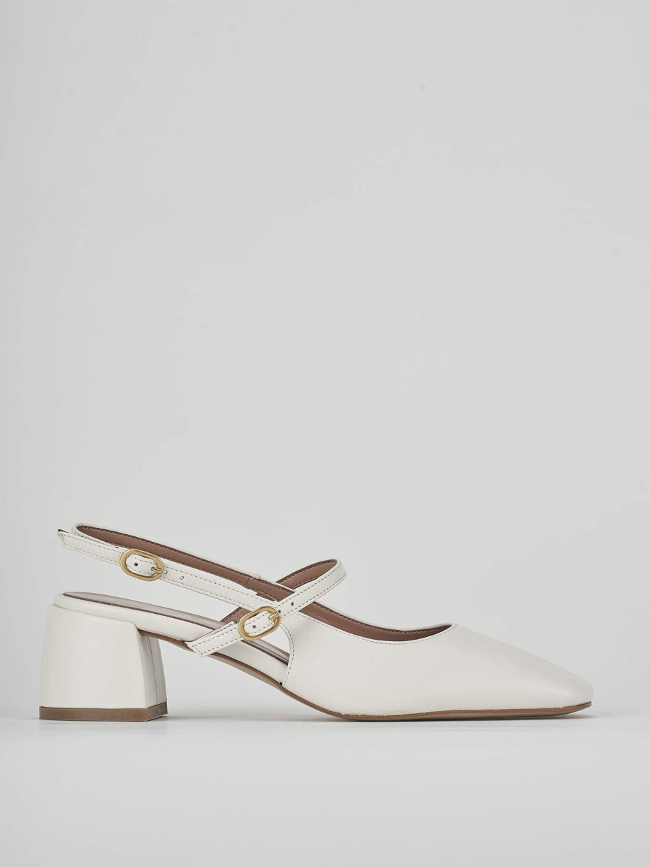 Slingback tacco 5 cm bianco pelle