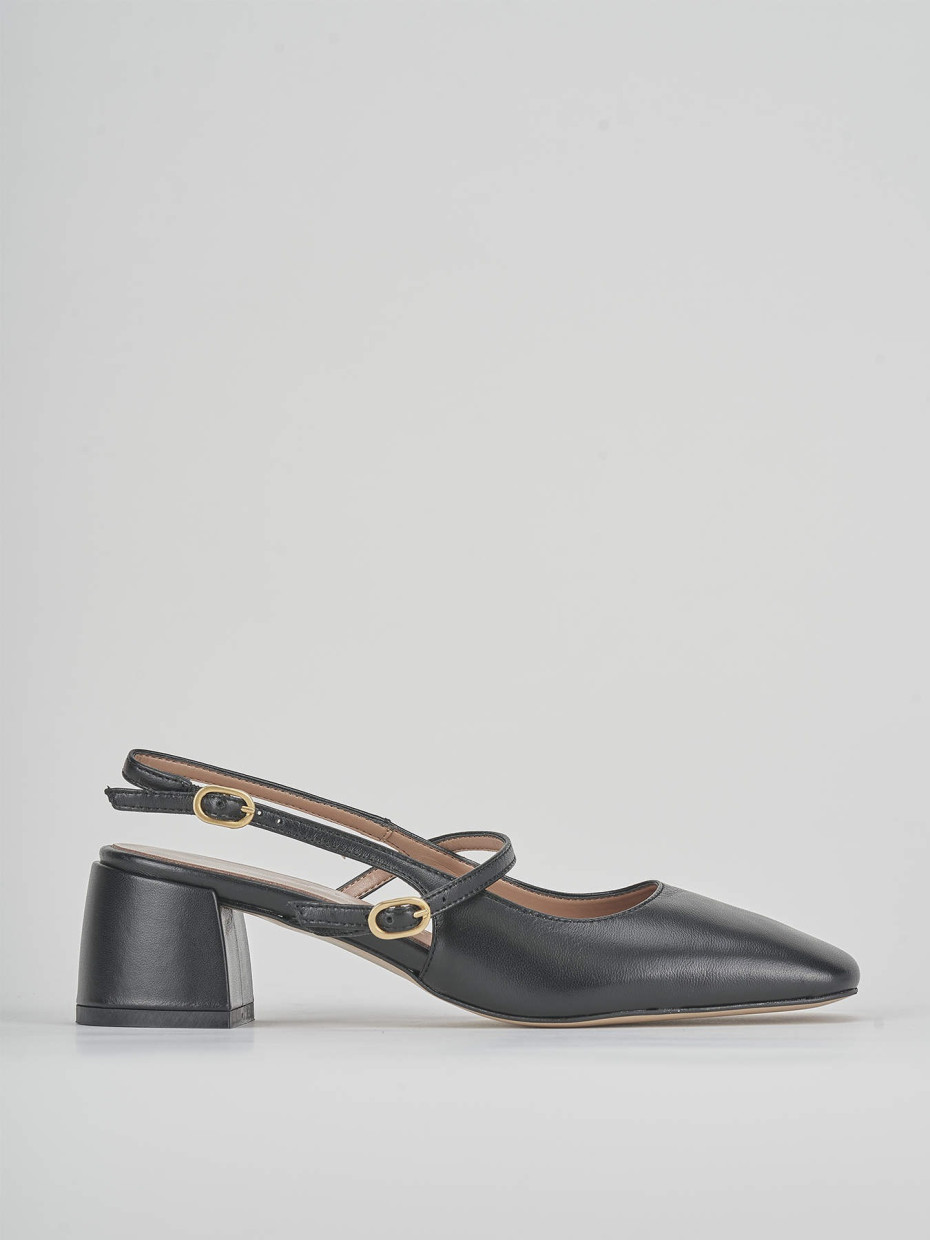 Slingback tacco 5 cm nero pelle