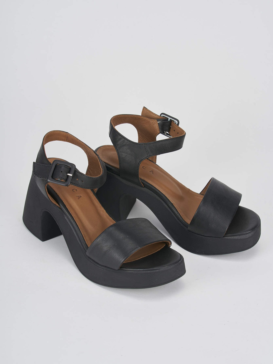 High heel sandals heel 7 cm black leather