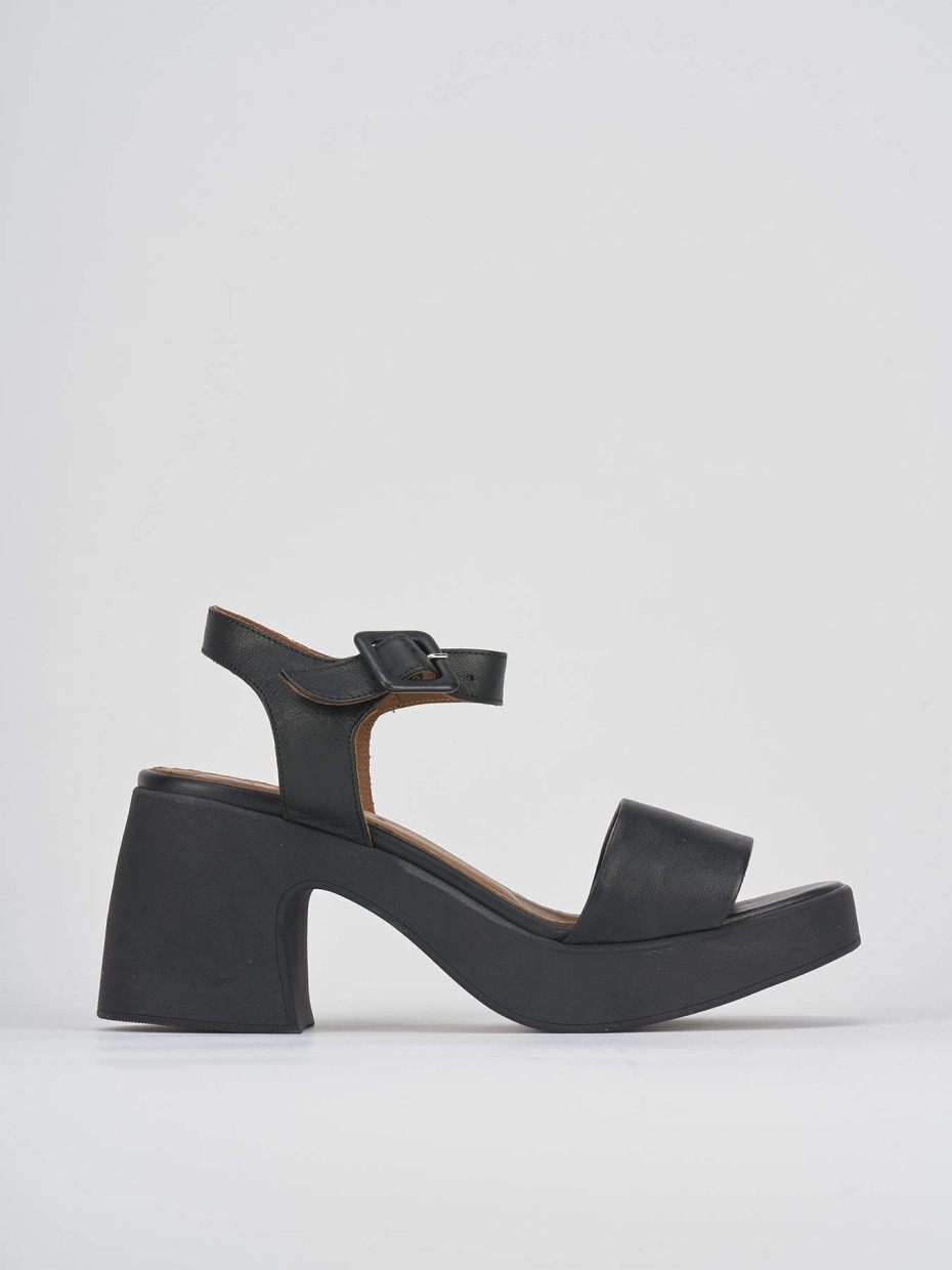 High heel sandals heel 7 cm black leather