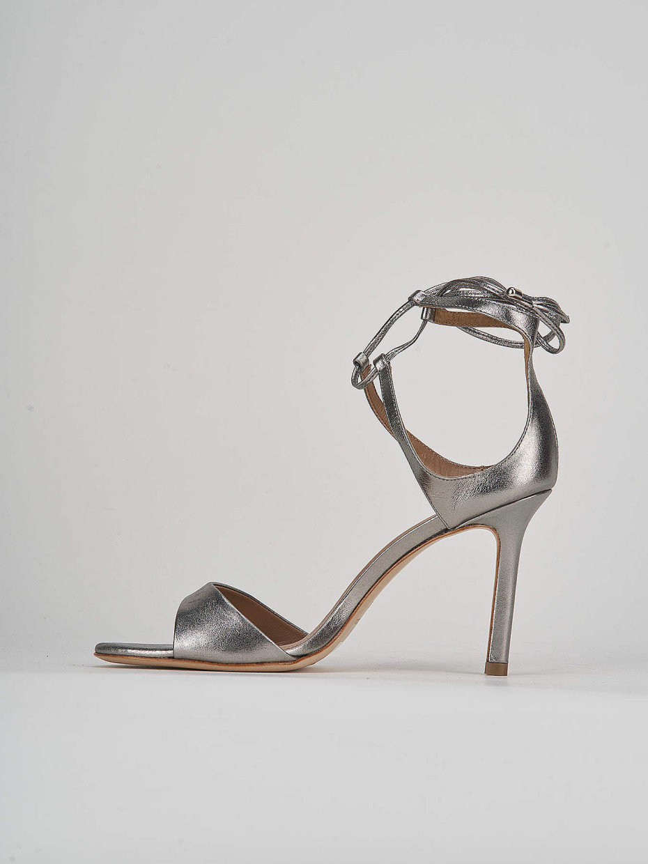High heel sandals heel 9 cm silver leather