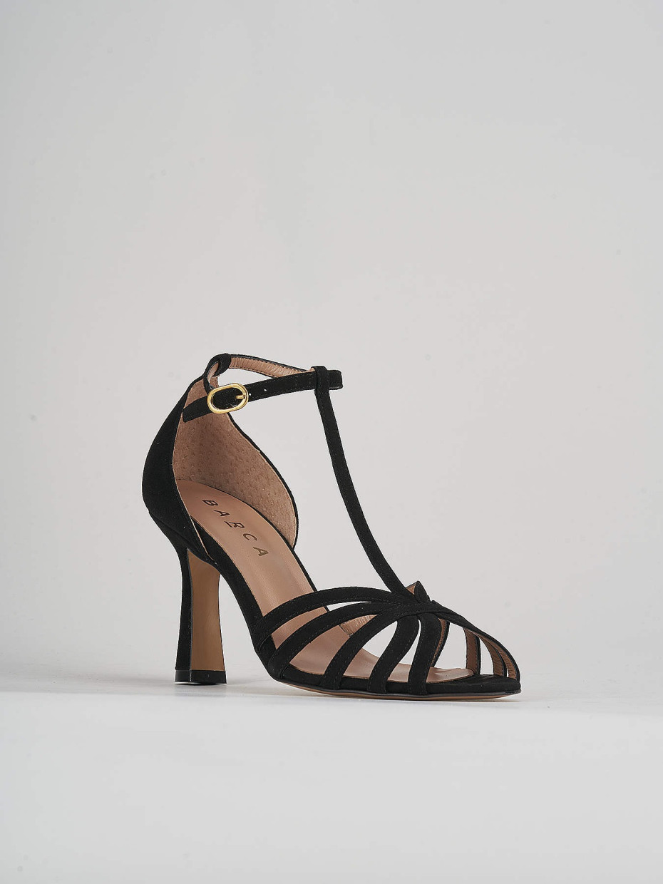 High heel sandals woman heel 8 cm black suede Barca Stores