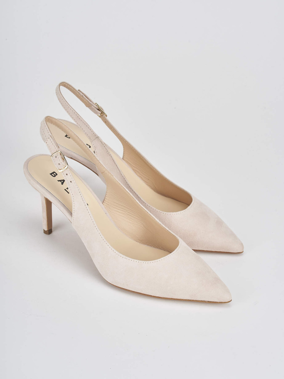 Slingback decolt tacco 7 cm beige camoscio Barca Stores
