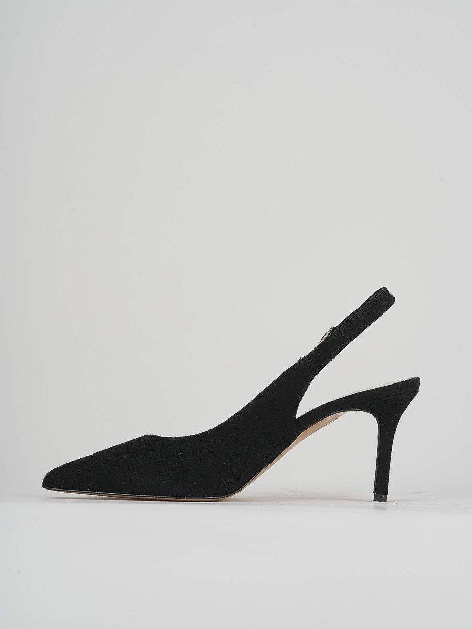 Slingback decoltè tacco 7 cm nero camoscio