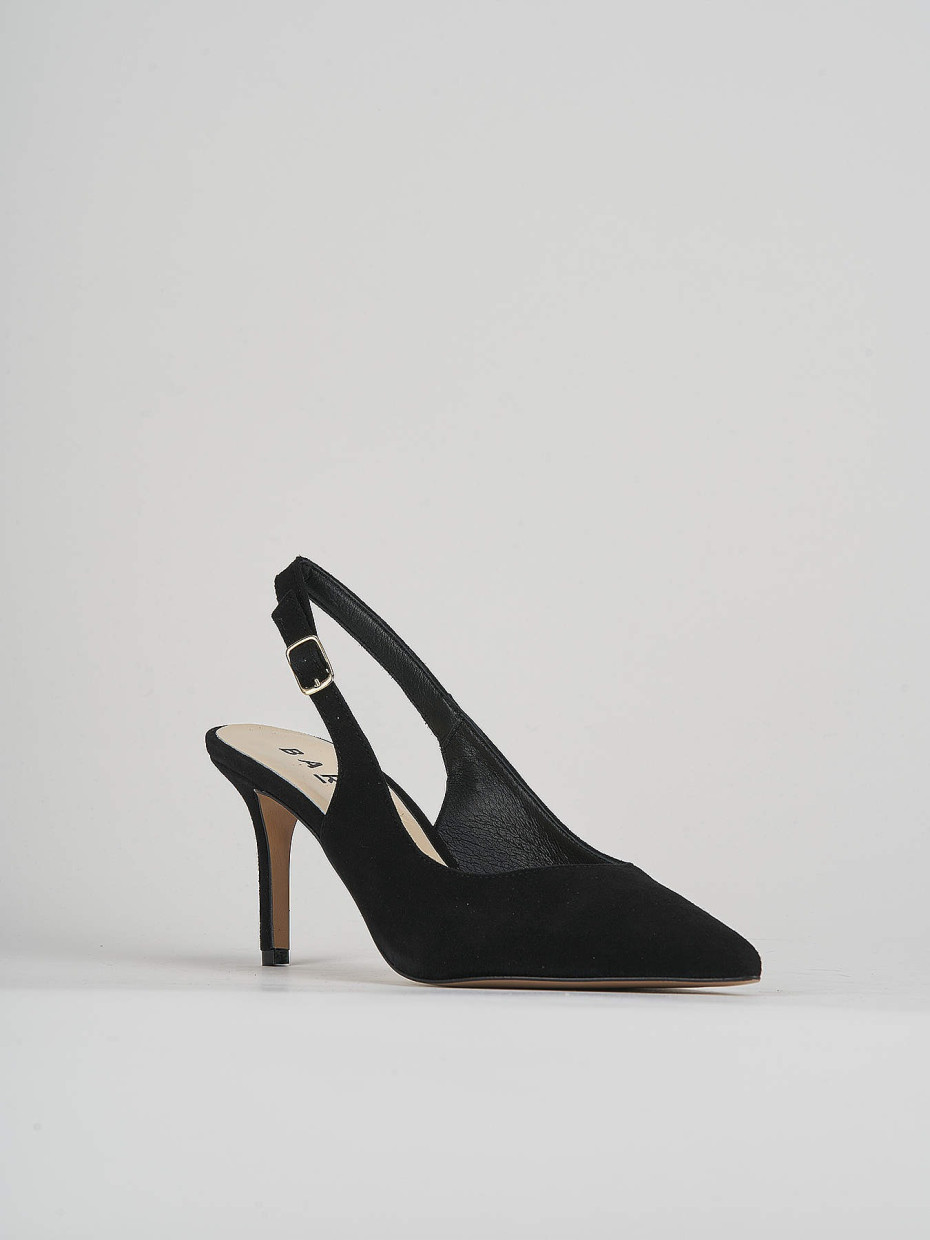 Slingback decoltè tacco 7 cm nero camoscio