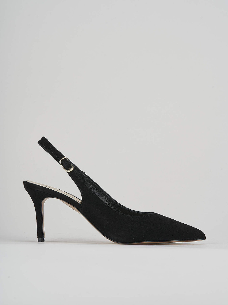 Slingback decoltè tacco 7 cm nero camoscio