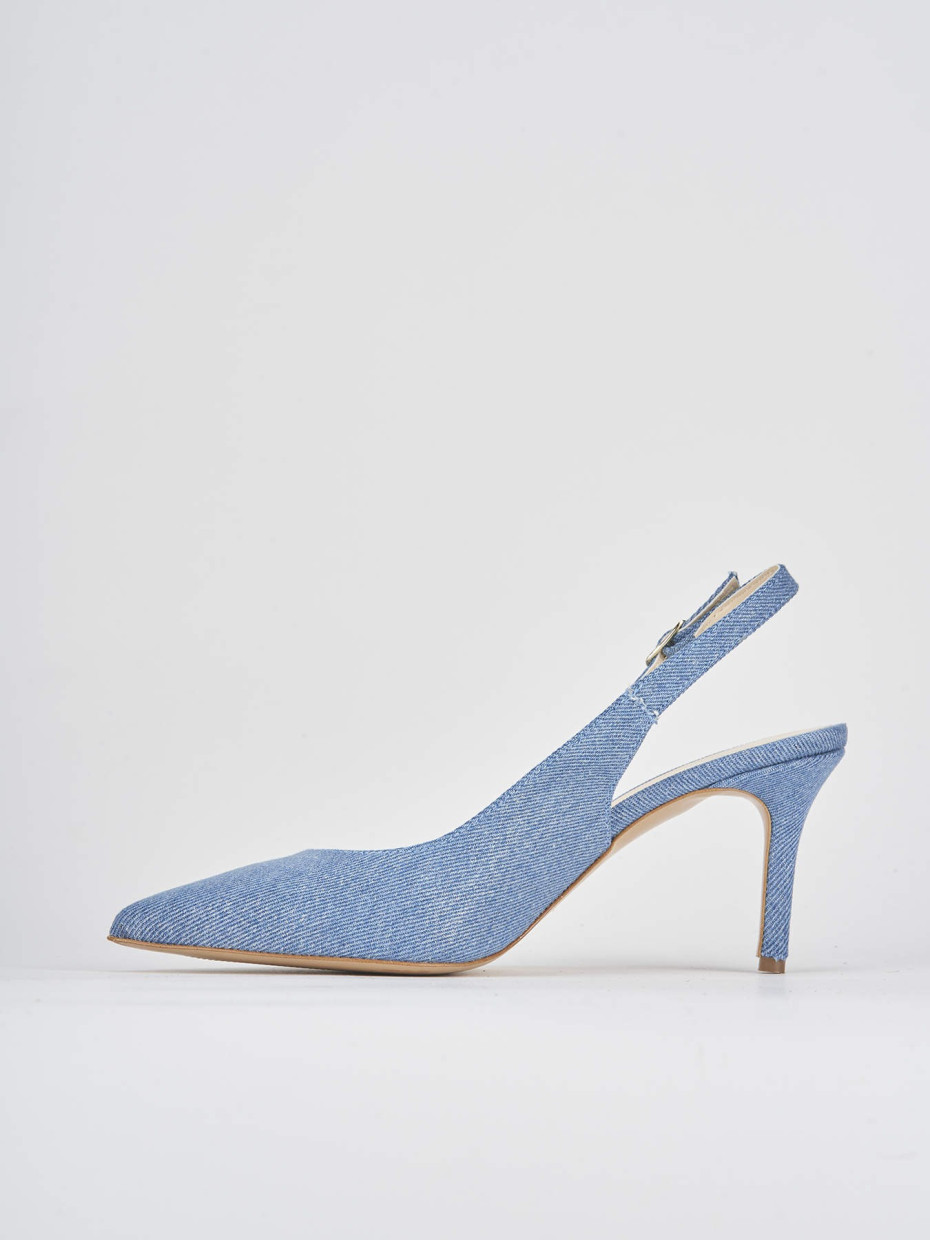 Slingback decoltè tacco 7 cm jeans tessuto