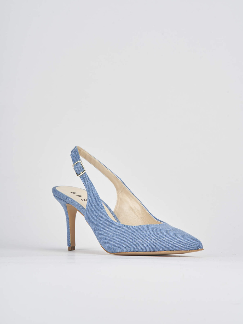 Slingback decoltè tacco 7 cm jeans tessuto