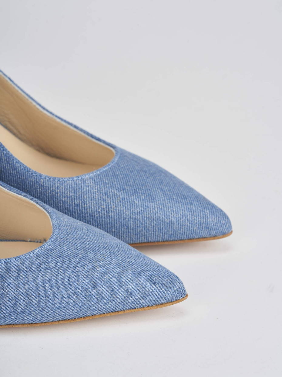 Slingback decoltè tacco 7 cm jeans tessuto