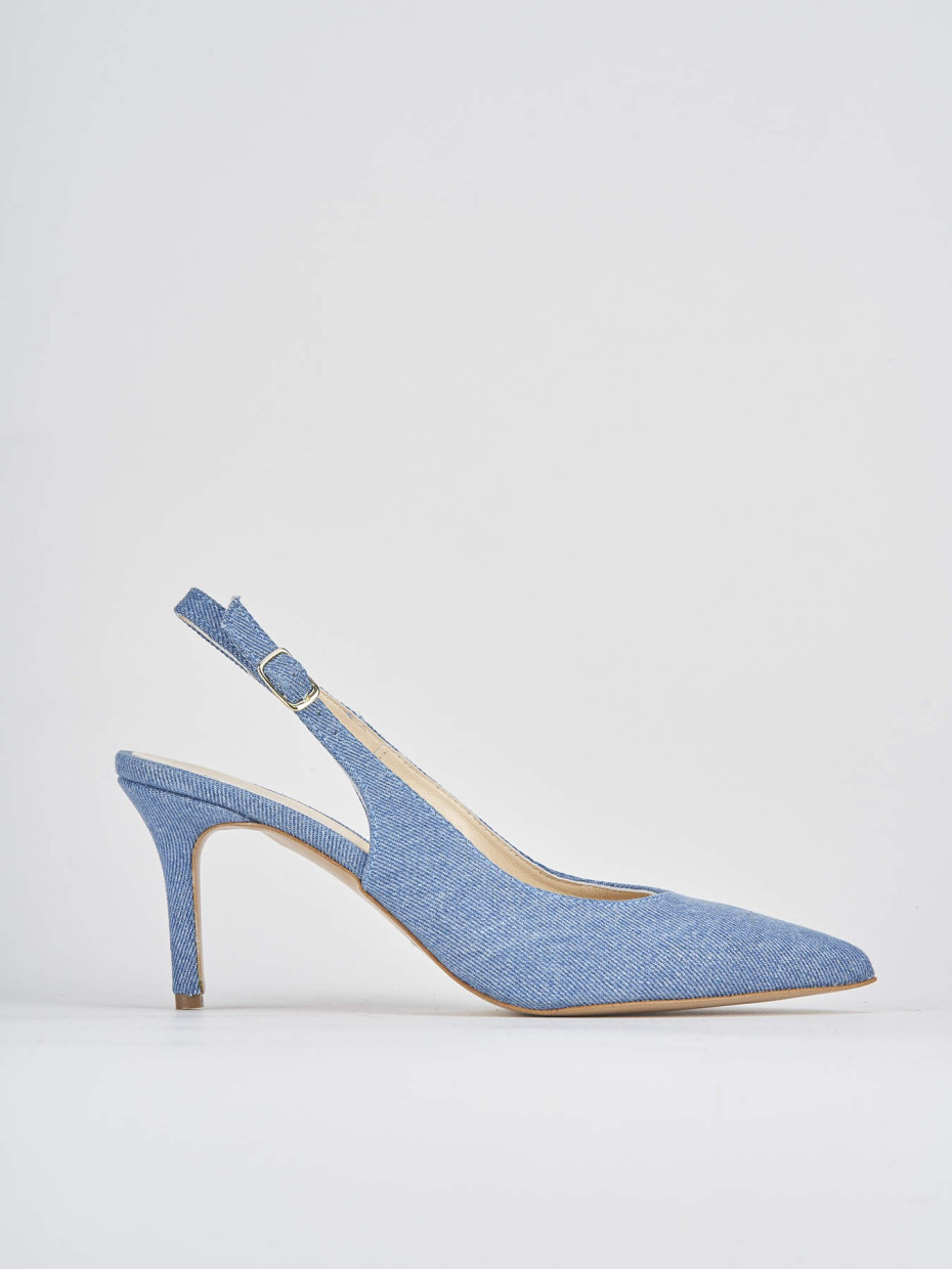Slingback decoltè tacco 7 cm jeans tessuto