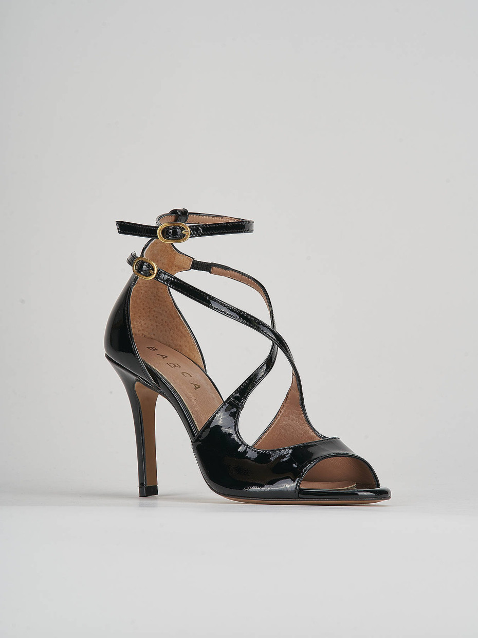High heel sandals heel 9 cm black patent