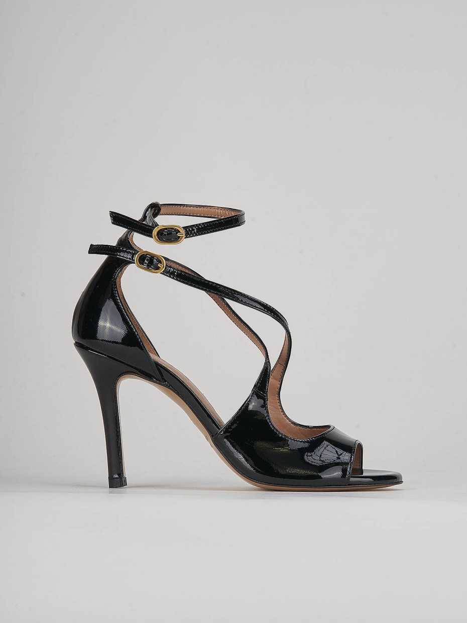 High heel sandals heel 9 cm black patent