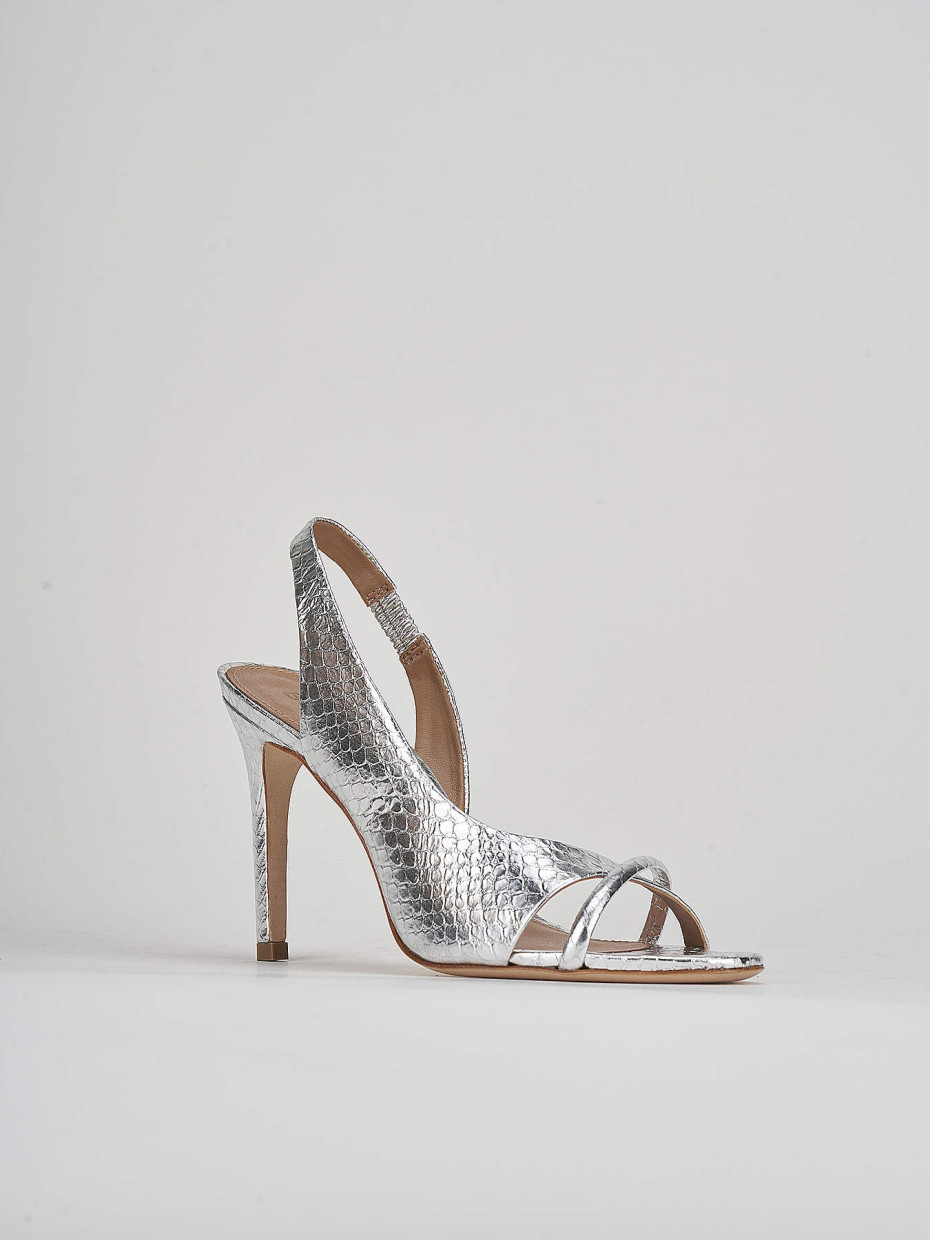 High heel sandals heel 9 cm silver leather