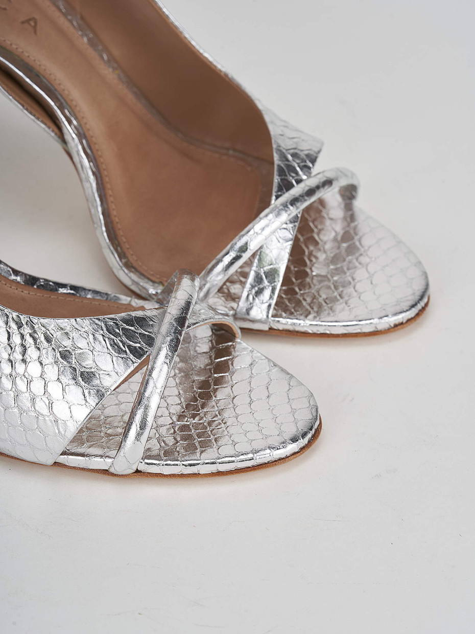 High heel sandals heel 9 cm silver leather