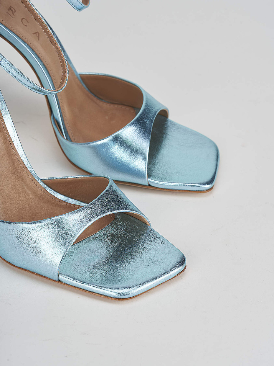 High heel sandals heel 11 cm light blue leather