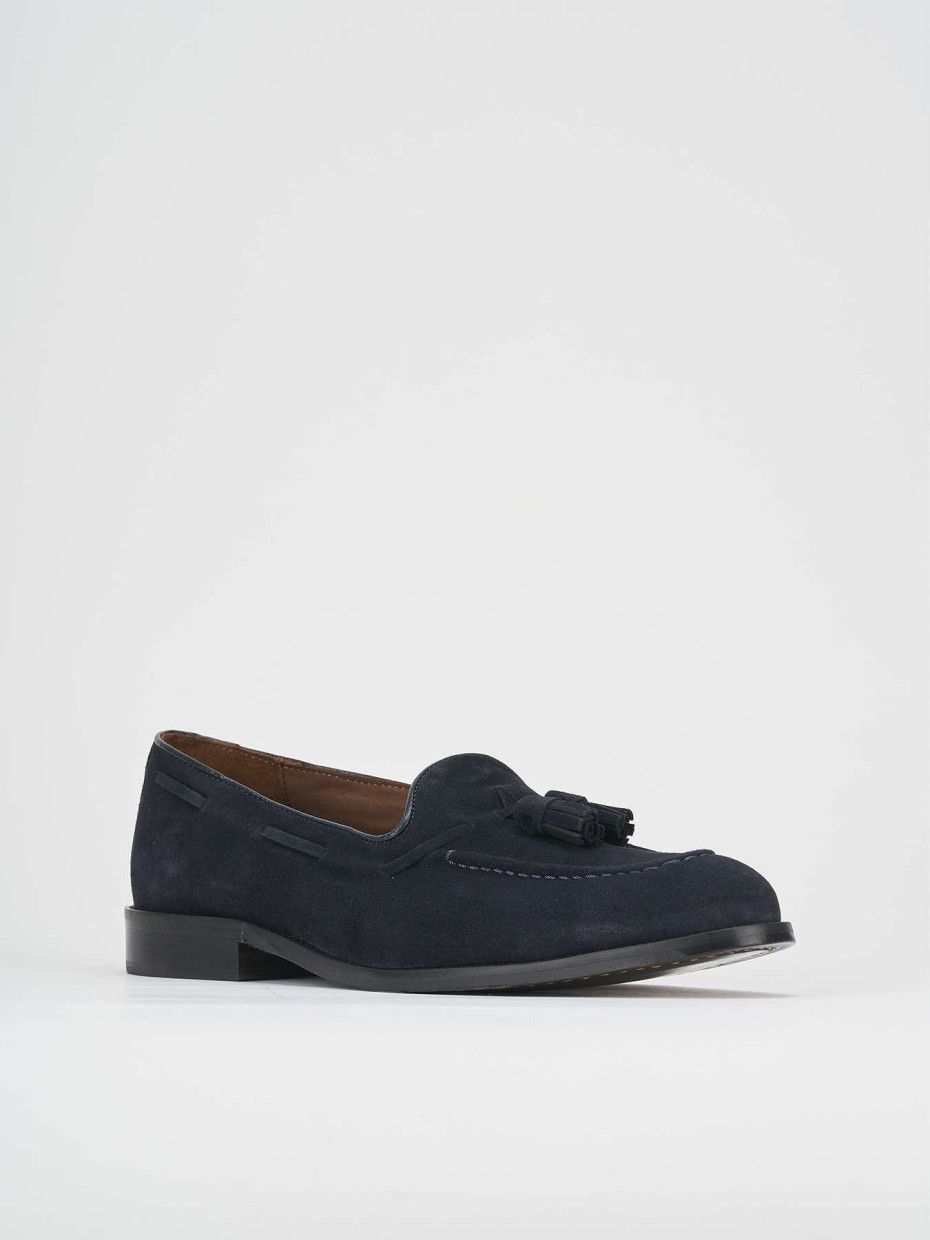 Loafers heel 1 cm blu suede