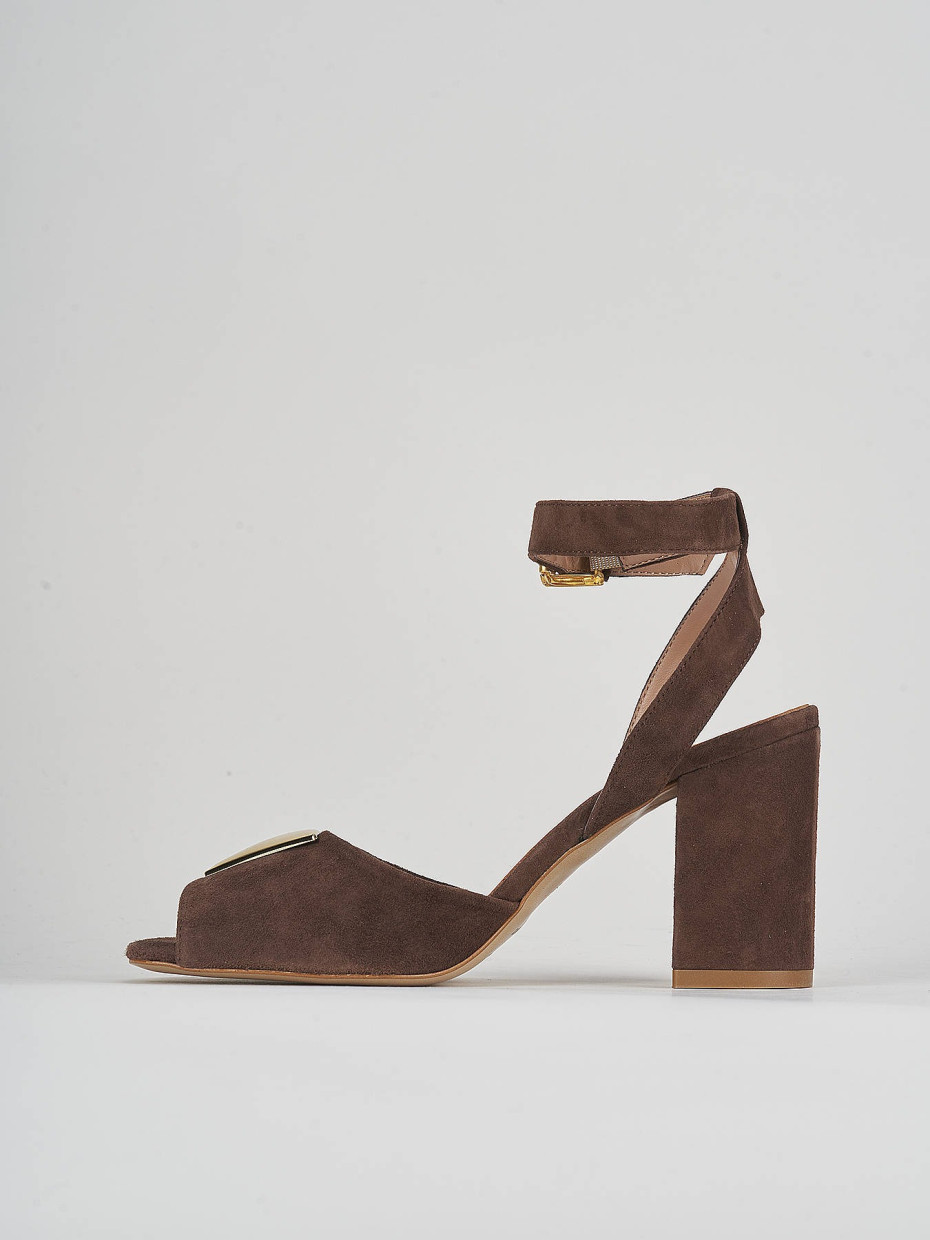 High heel sandals heel 8 cm dark brown suede