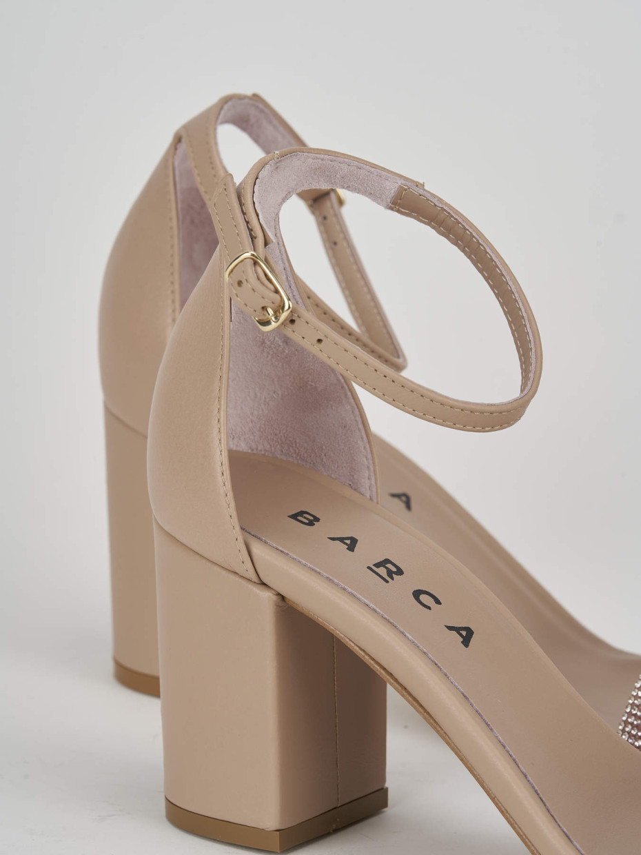 High heel sandals heel 8 cm beige leather