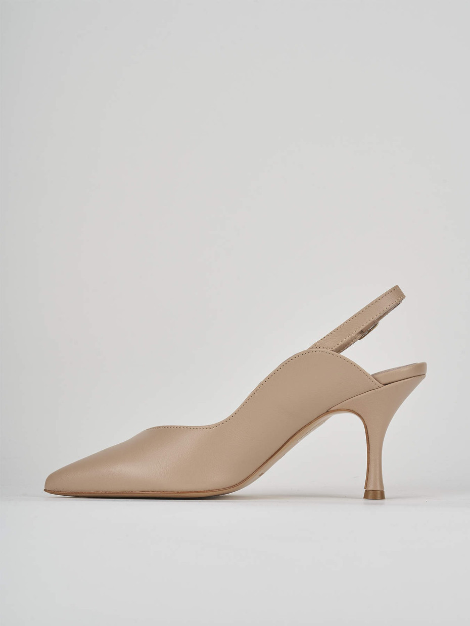 Slingback decoltè tacco 7 cm beige pelle