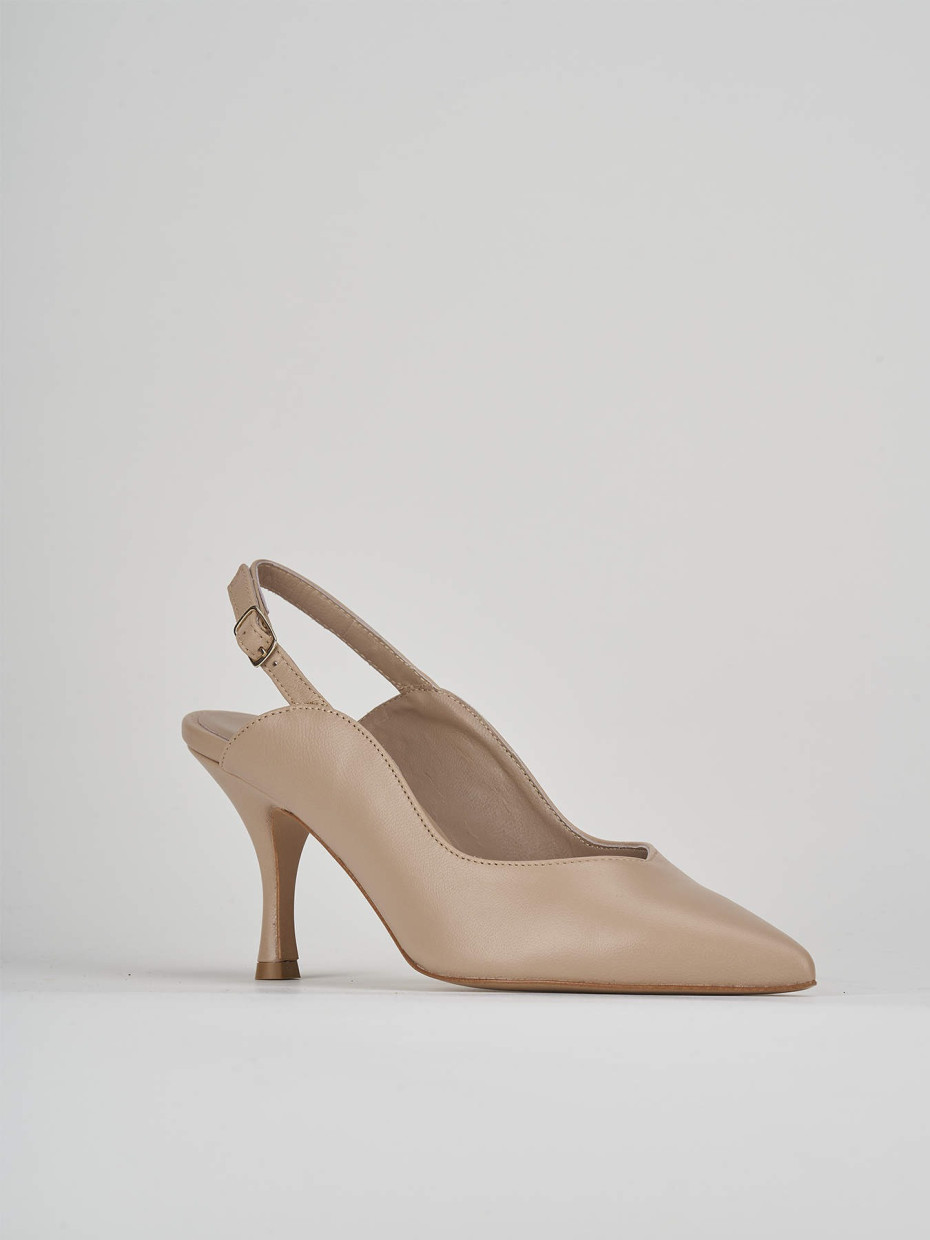 Slingback decoltè tacco 7 cm beige pelle