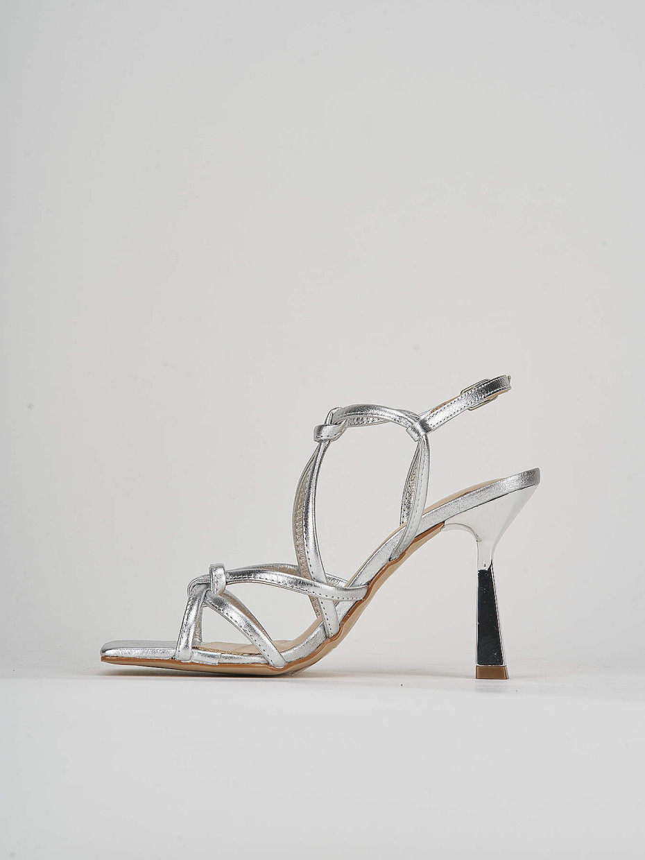 High heel sandals heel 9 cm silver leather