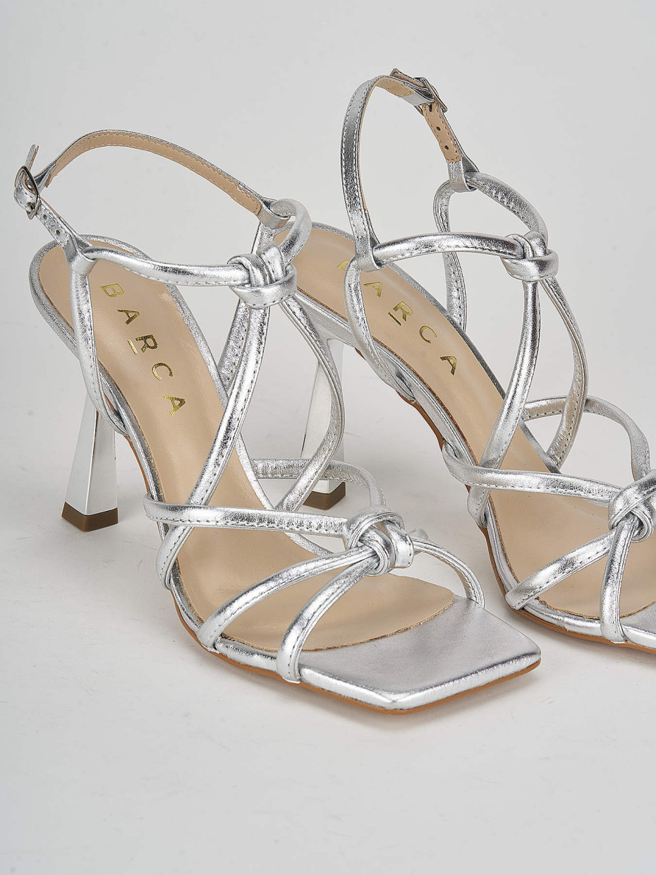 High heel sandals heel 9 cm silver leather