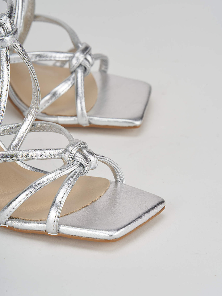 High heel sandals heel 9 cm silver leather