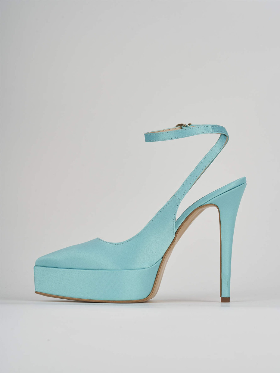 Slingback decoltè tacco 11 cm azzurro raso