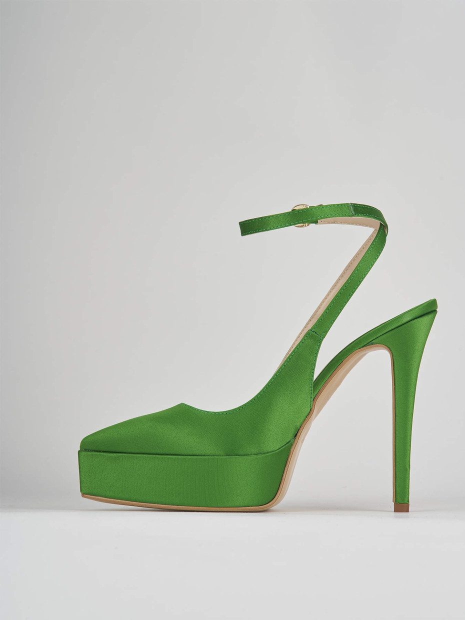 Slingback decoltè tacco 11 cm verde raso