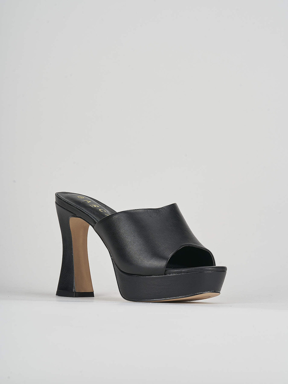 Slippers heel 11 cm black leather