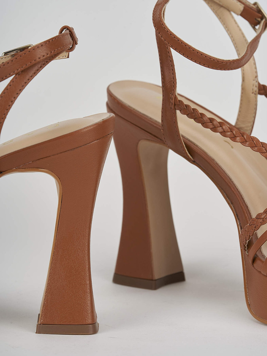 High heel sandals heel 11 cm brown leather