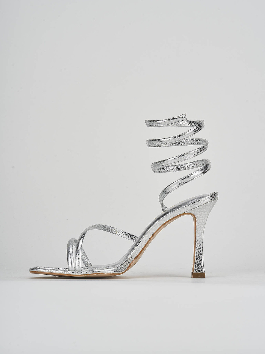 High heel sandals heel 9 cm silver python