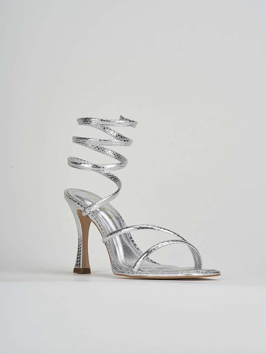 High heel sandals heel 9 cm silver python