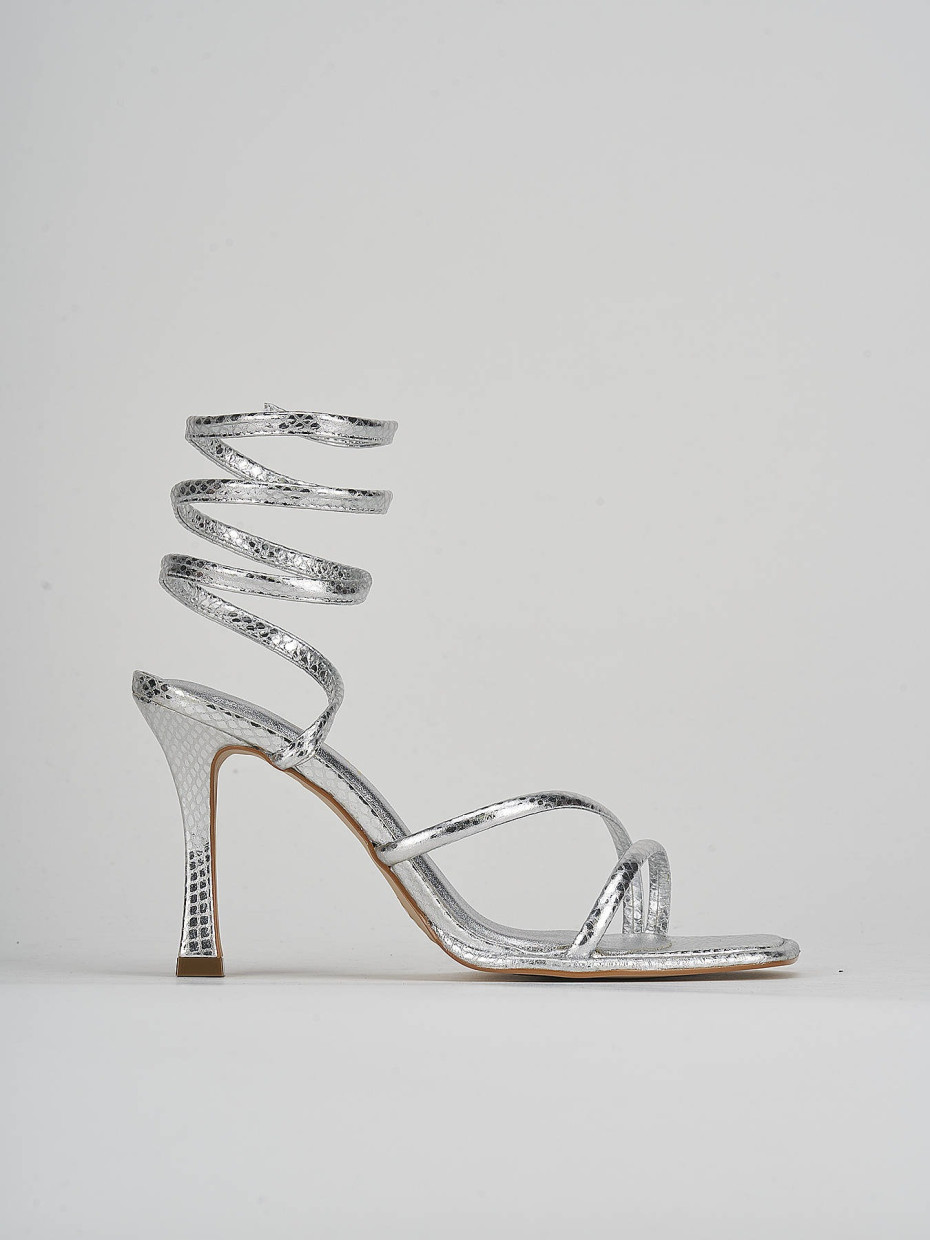 High heel sandals heel 9 cm silver python