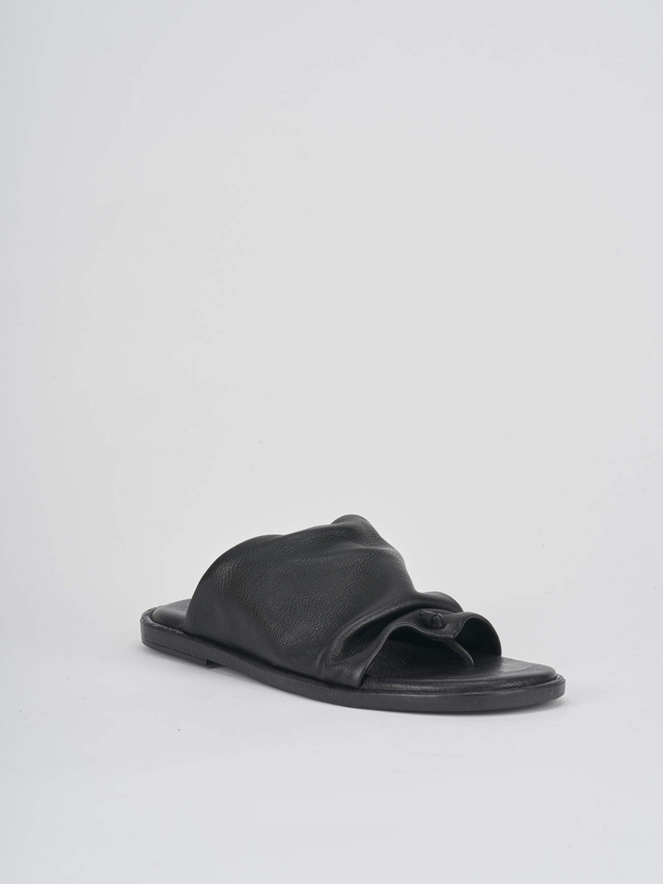 Slippers heel 1 cm black leather