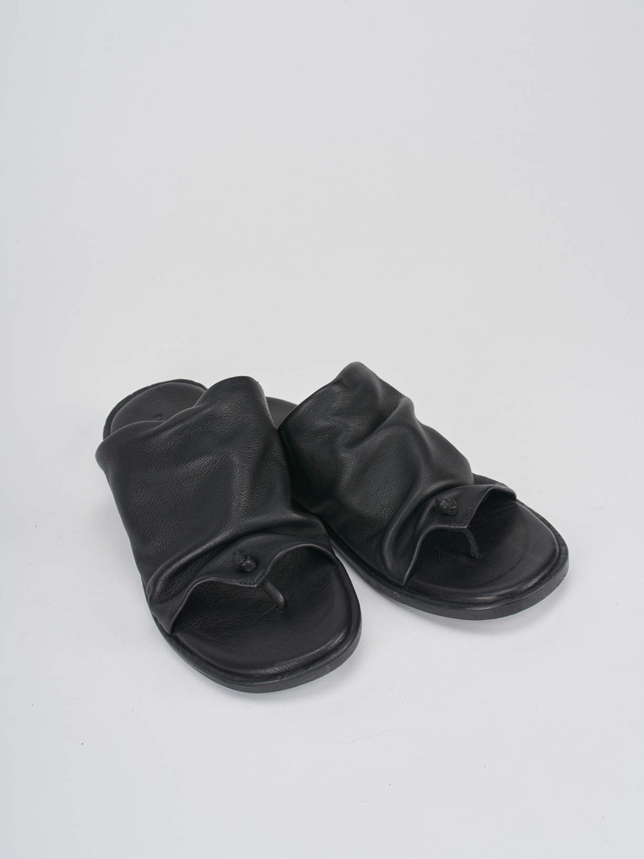 Slippers heel 1 cm black leather