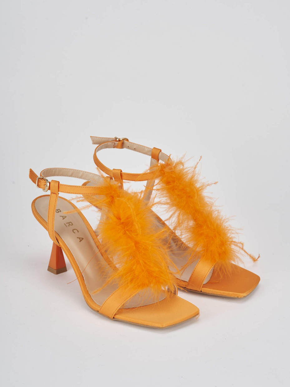 High heel sandals heel 7 cm orange leather