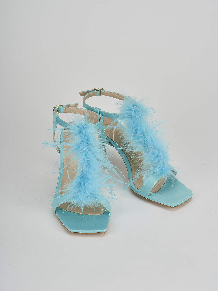 High heel sandals heel 7 cm light blue leather