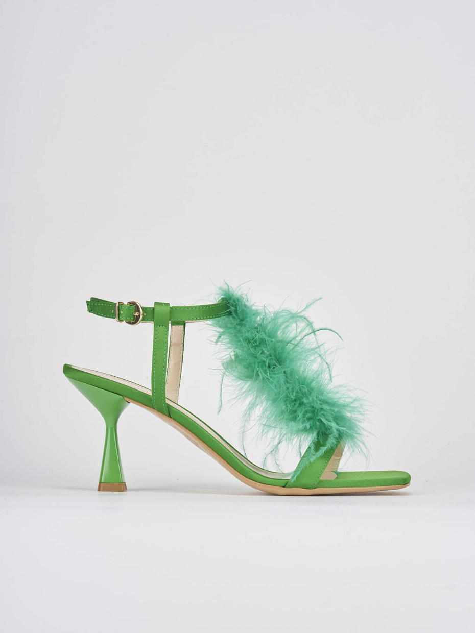 High heel sandals heel 7 cm green leather