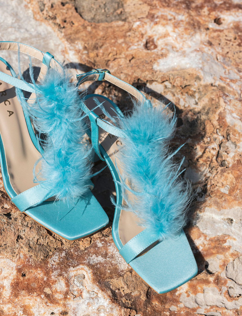 High heel sandals heel 7 cm light blue leather